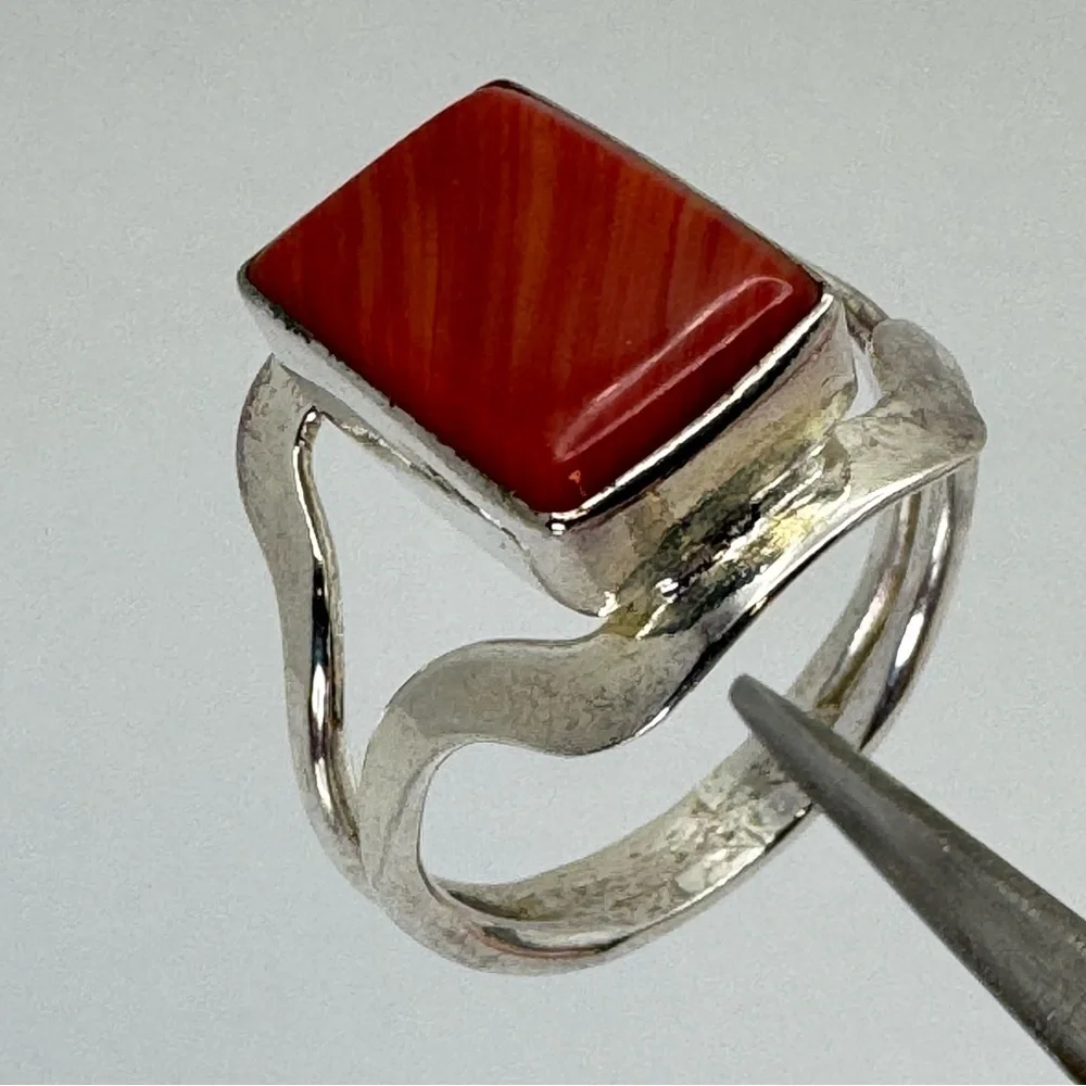Vintage Mexico Red Jasper Silver Overlay Statement Ring Sz 9 Southwestern